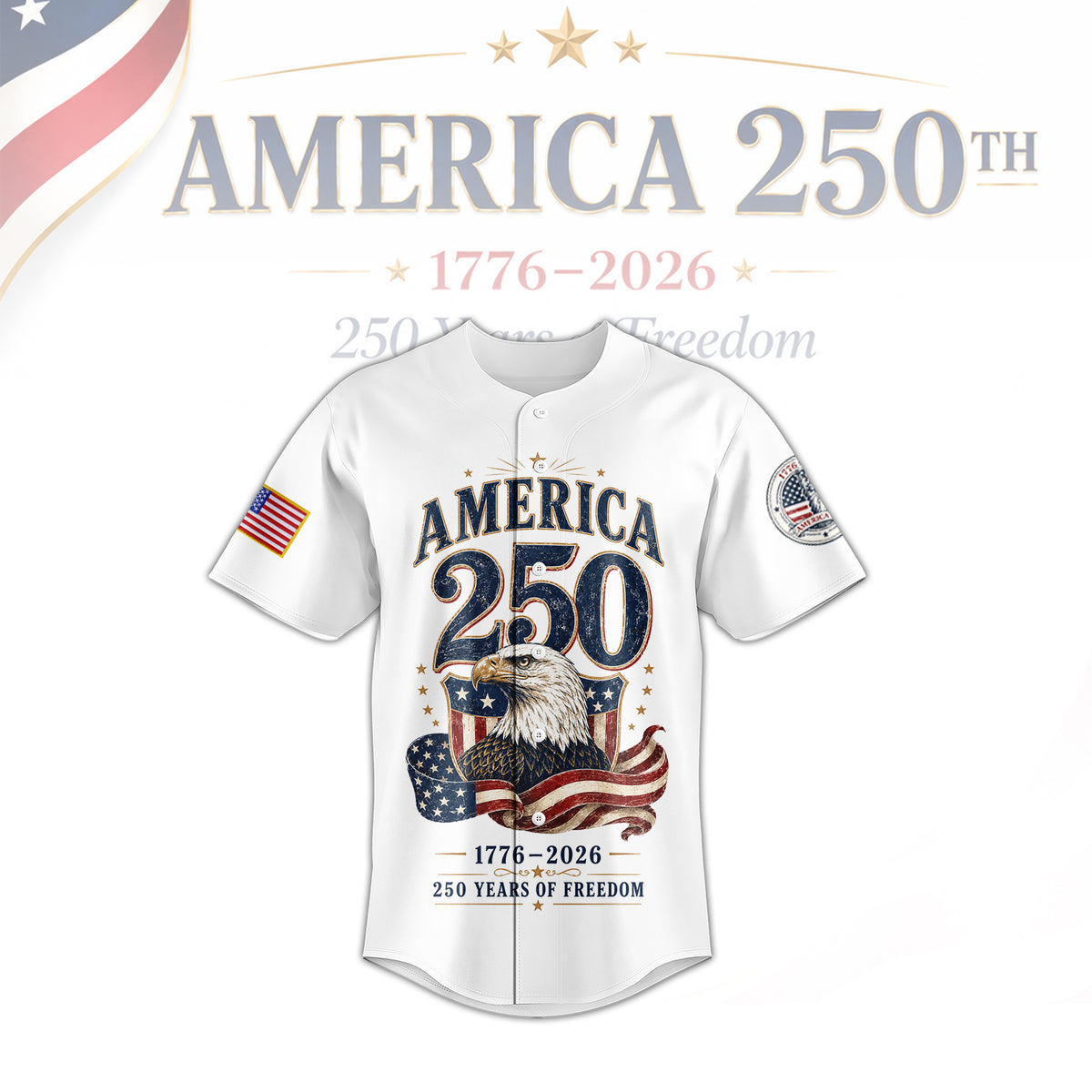 USA 250 Years Strong Independence Baseball Jersey, Patriotic Freedom Jersey