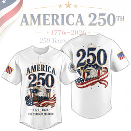 USA 250 Years Strong Independence Baseball Jersey, Patriotic Freedom Jersey
