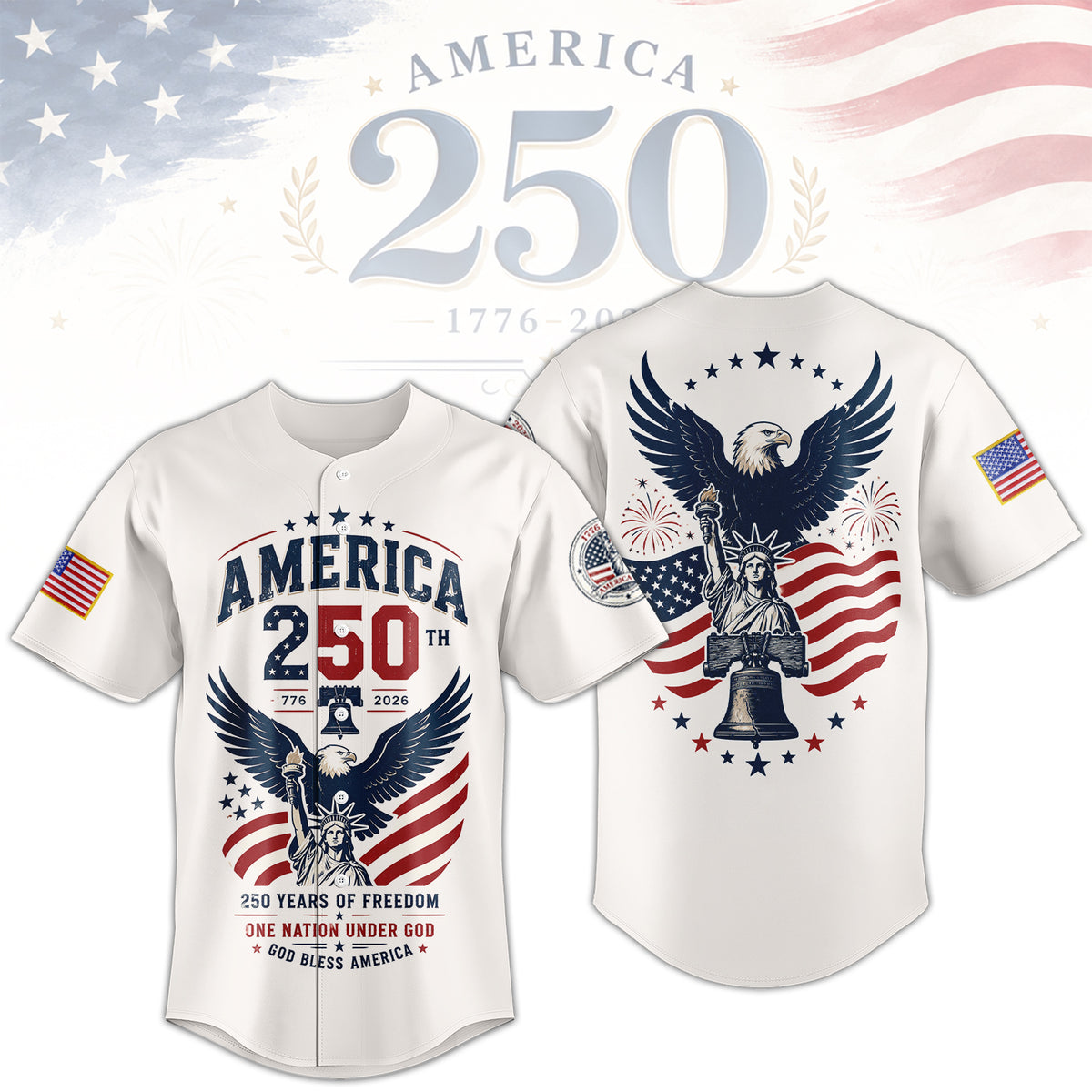 USA Independence Day 250th Baseball Jersey, America Anniversary Freedom Jersey