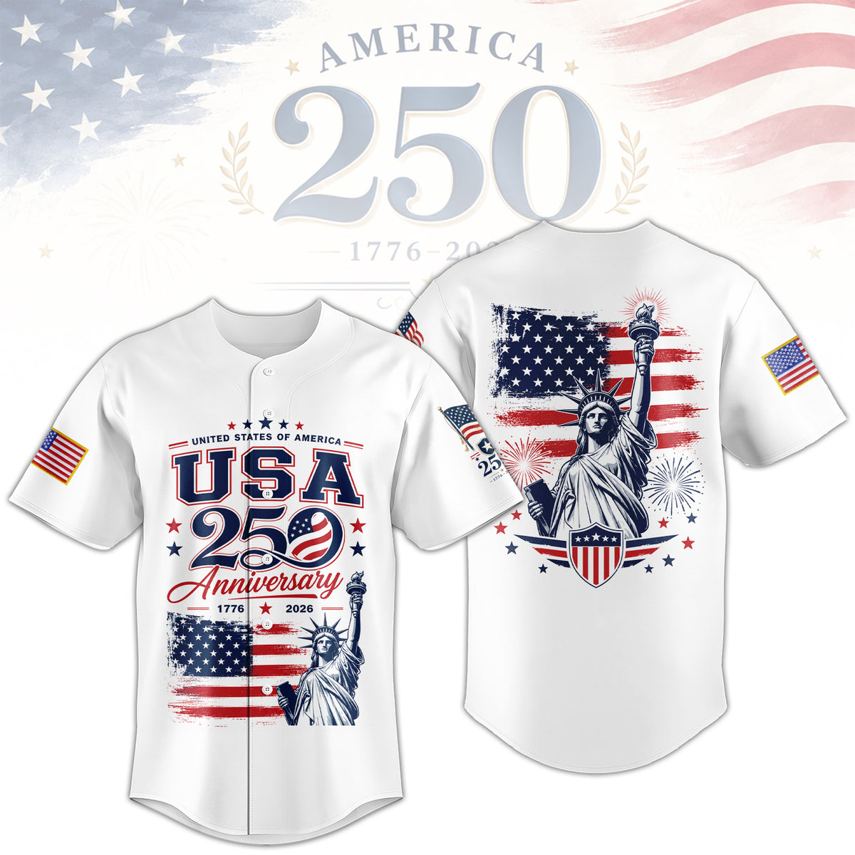 America 250th Vintage Style Baseball Jersey, 1776–2026 Patriotic Jersey