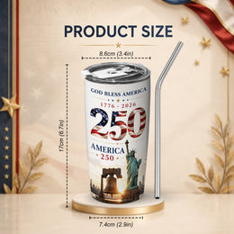 Born Free America 250 Tumbler, 1776–2026 USA Anniversary Design