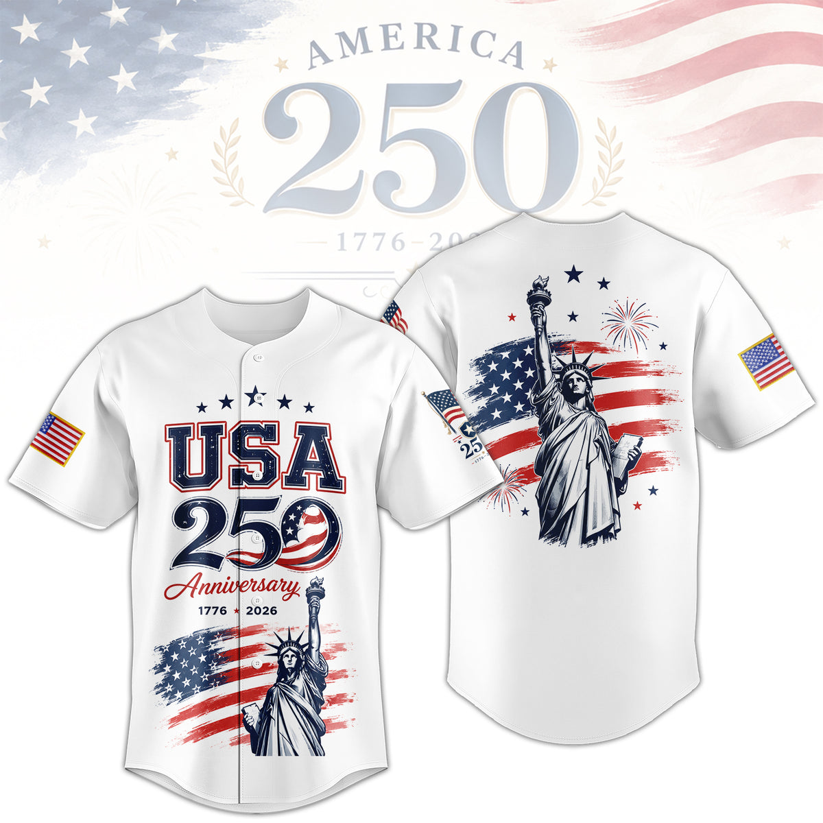 America 250 Celebration Baseball Jersey for Men Women, Patriotic USA Jersey