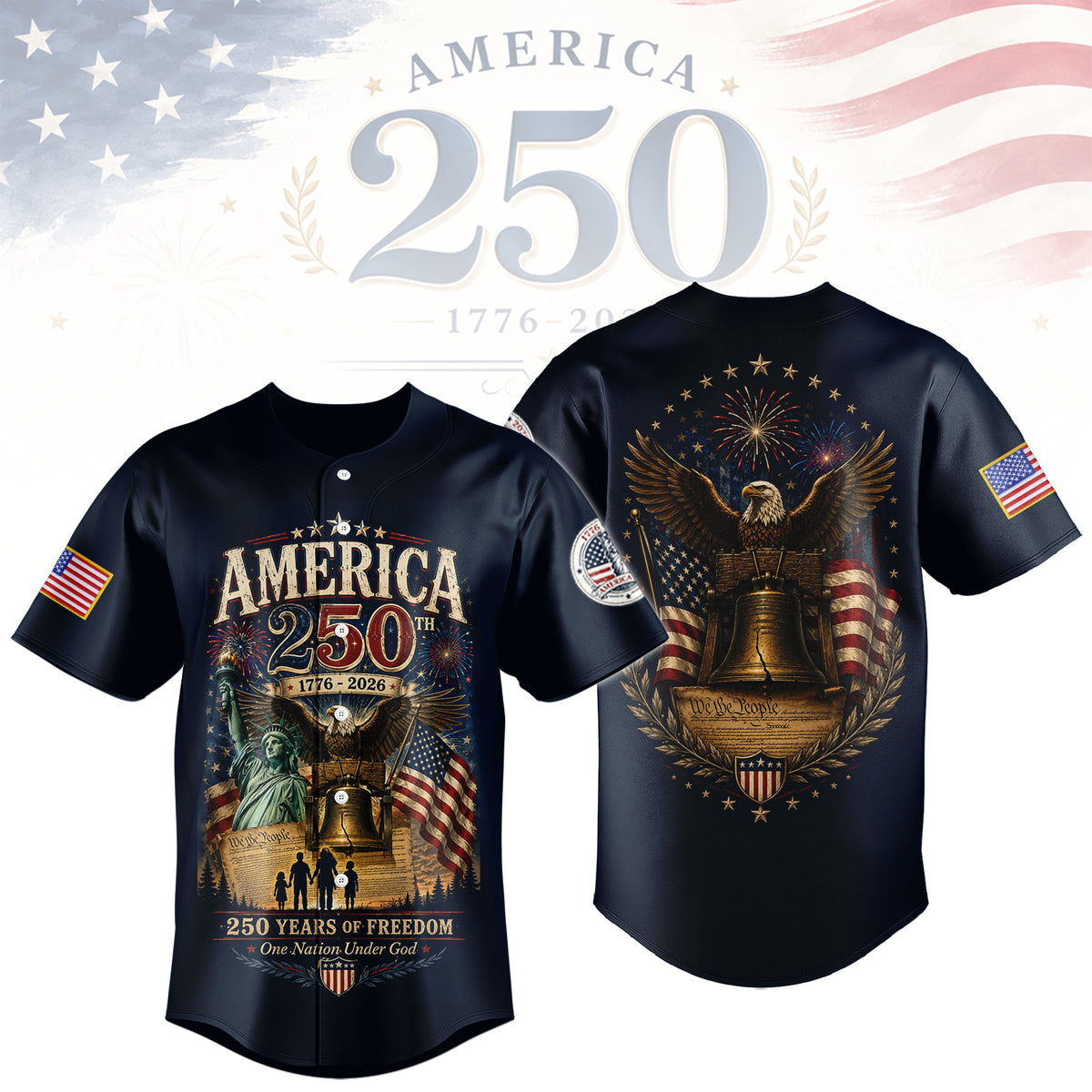 250 Years Strong American Patriotic Baseball Jersey, USA Freedom Celebration Jersey