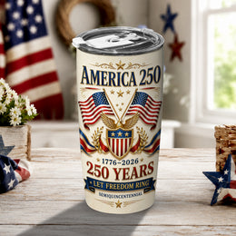 Family Freedom Faith America 250 Tumbler, Patriotic 1776–2026 Design