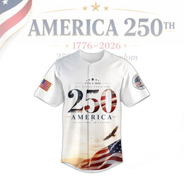 Patriotic Button Up Baseball Jersey, America 250th 1776–2026 Design