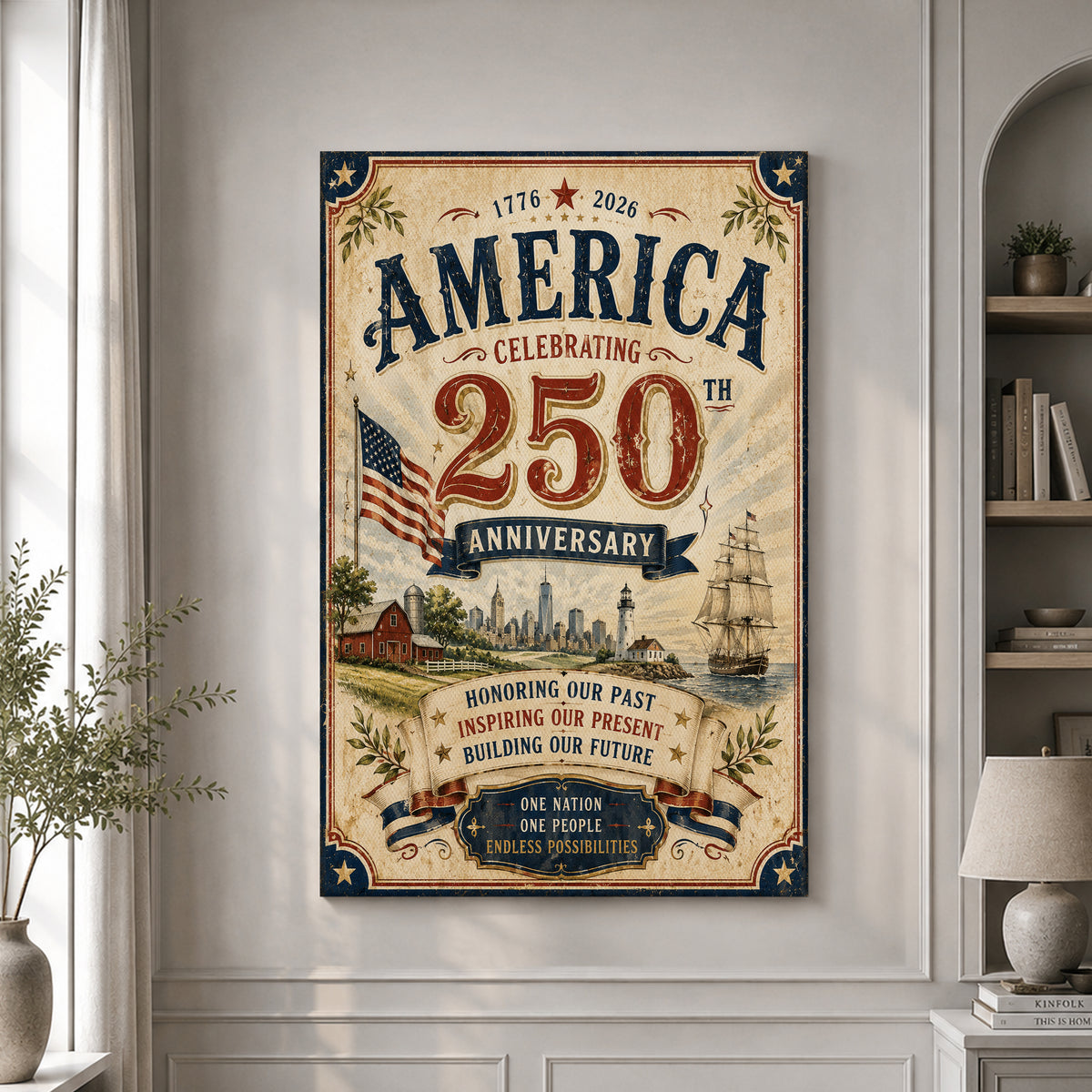 America 250 Eagle and Flag Patriotic Print for Home