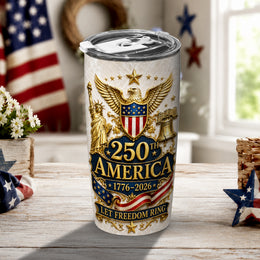 America 250th Declaration Tumbler, Vintage USA Freedom Design