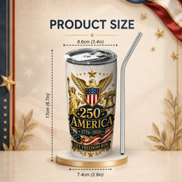 America 250th Declaration Tumbler, Vintage USA Freedom Design