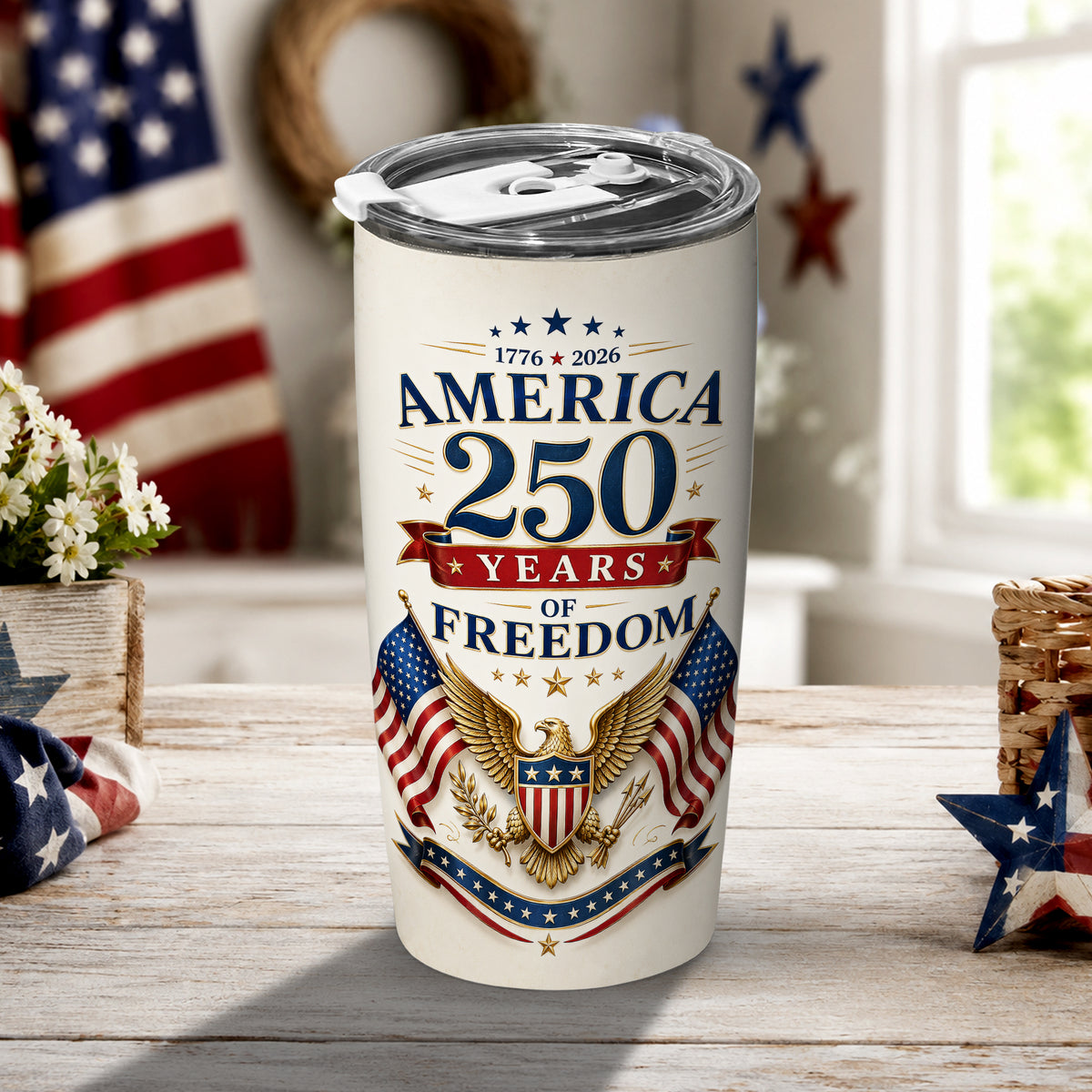 USA 250 Patriotic Heritage Tumbler, America Anniversary Freedom Design