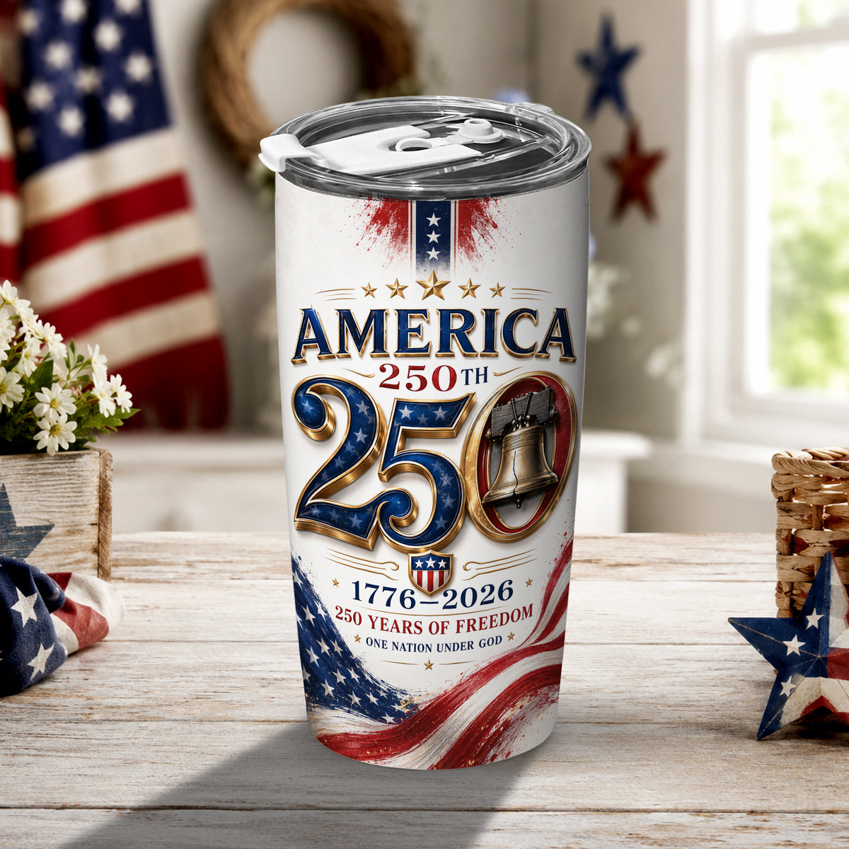 USA 250 Years Strong Tumbler, Patriotic Independence Anniversary Design