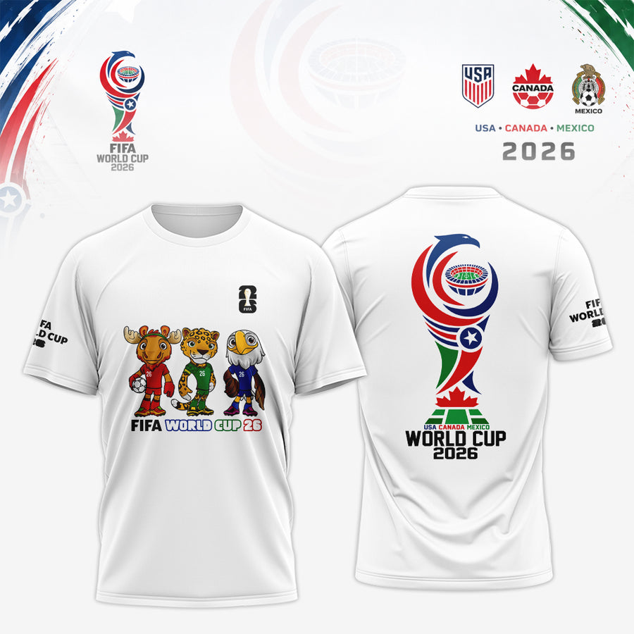 FIFA World Cup 2026 Mascots & Trophy Shirt – USA Canada Mexico Fan Tee