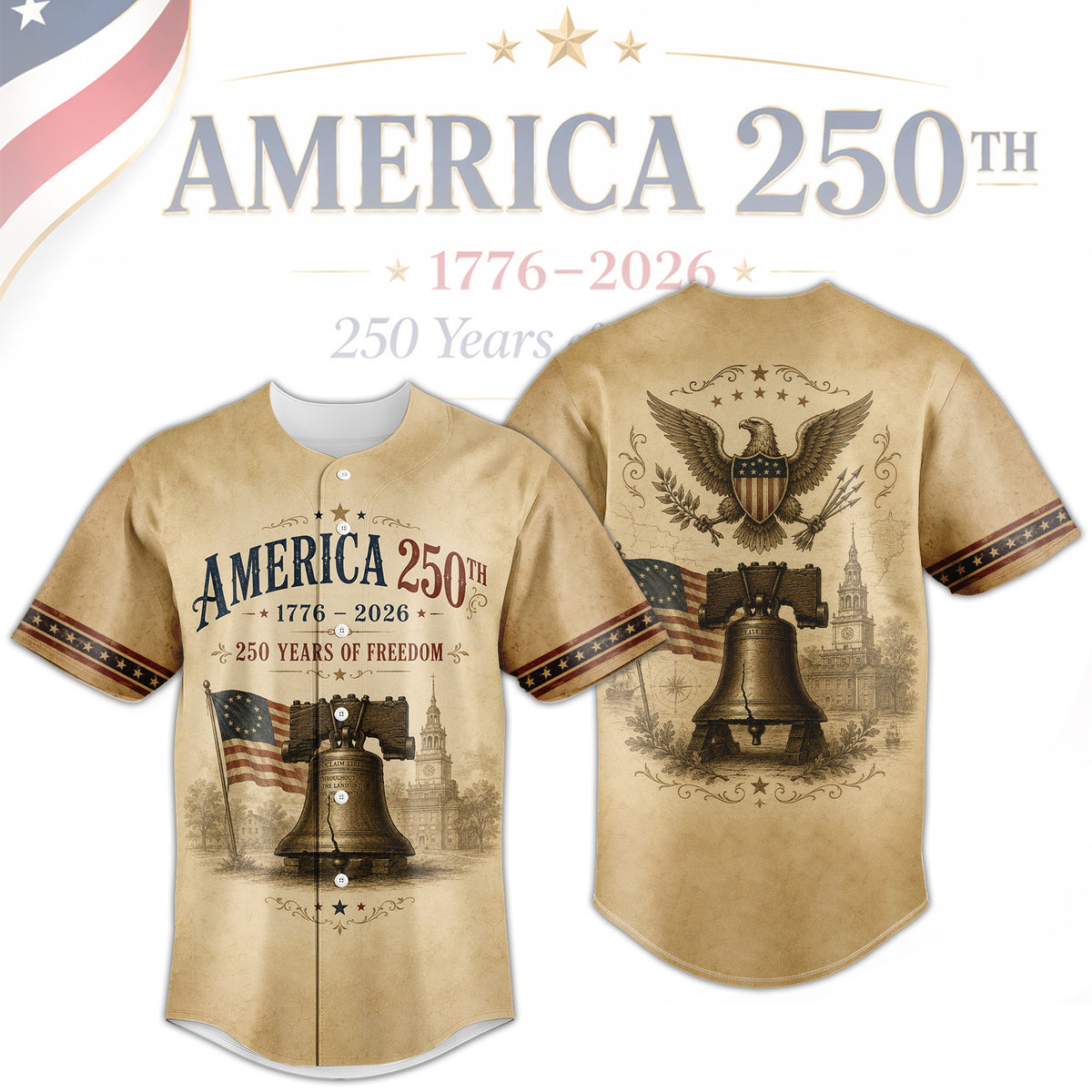 250 Years of Liberty Patriotic Baseball Jersey, America 250th Celebration Jersey