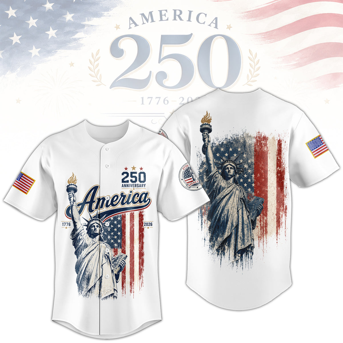 America 250 Freedom Baseball Jersey, 1776–2026 Patriotic USA Jersey