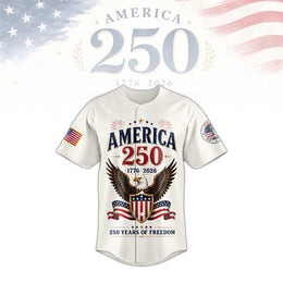 250 Years of Freedom USA Baseball Jersey, Patriotic America Anniversary Jersey