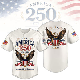 250 Years of Freedom USA Baseball Jersey, Patriotic America Anniversary Jersey