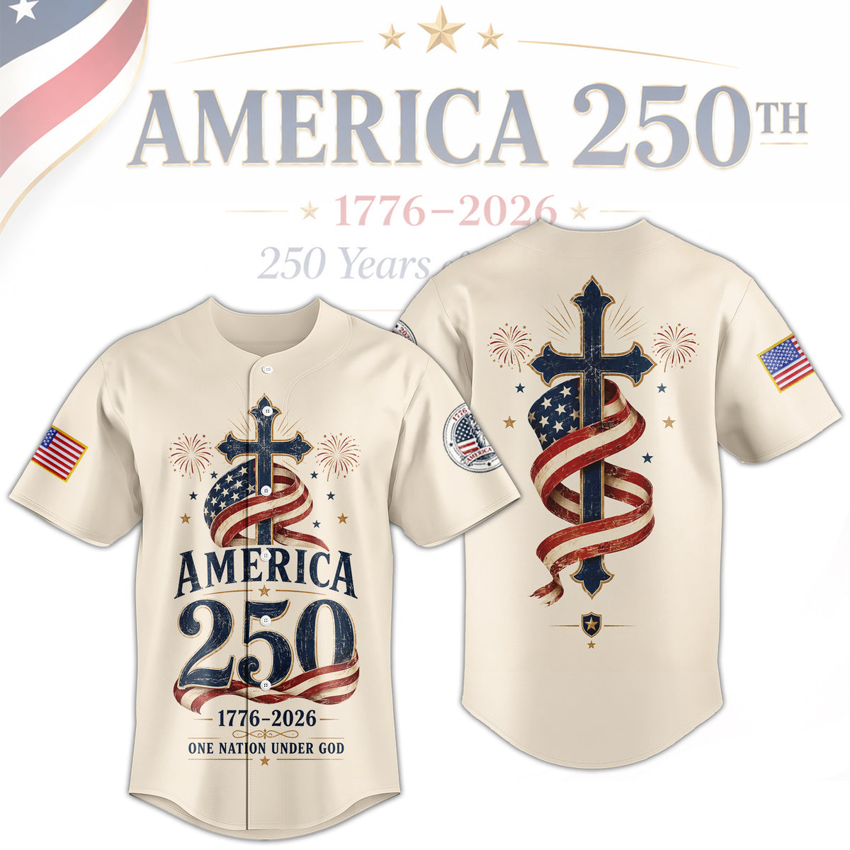 America 250th Anniversary Button Up Baseball Jersey, USA Freedom Celebration Jersey