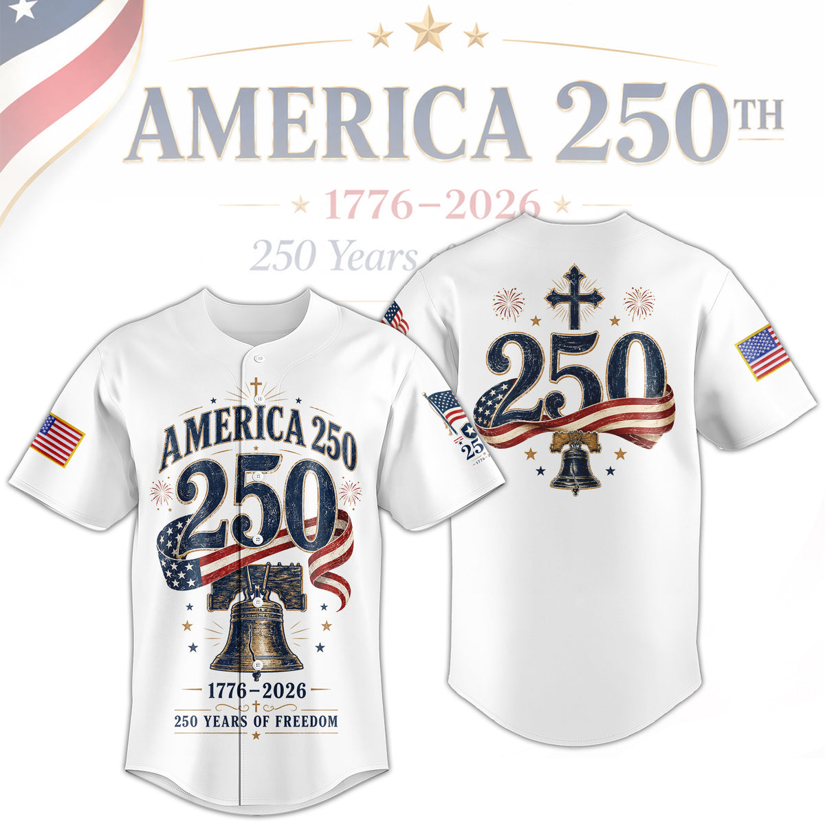 Patriotic Baseball Jersey for America 250 Celebration, 1776–2026 USA Jersey
